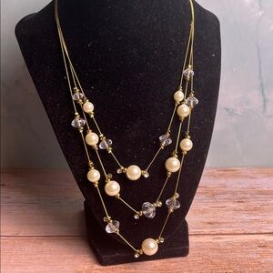 Elegant Gold Pearl & crystal Necklace